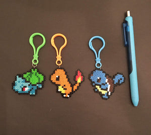 Squirtle, Bulbasaur and Charmander Clip or Magnet Pokemon Inspired Mini Perler/ Artkal Beads - Perfect for backpacks, bags, lockers and more