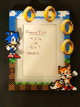Load image into Gallery viewer, Sonic and Tails Inspired Perler Artkal Glass Picture Frame - Fits 4x6 or 5x7 Photos- Choose Horizontal or Vertical
