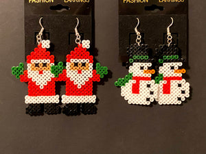Winter Snowman & Santa Claus Mini Perler/Artkal Bead Dangle Earrings