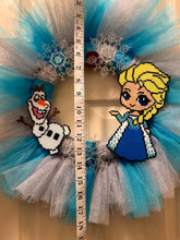 Load image into Gallery viewer, Frozen Wreath Inspired by Elsa and Olaf- 17 in Tulle Wreath with Perler Artkal Beads- Snow, Snowflakes
