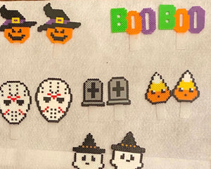 Reusable Halloween Cupcake Toppers Perler Art, Adult and Kid Party Favors, Perfect for Halloween Party, Classroom Party