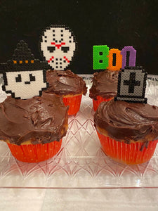 Reusable Halloween Cupcake Toppers Perler Art, Adult and Kid Party Favors, Perfect for Halloween Party, Classroom Party
