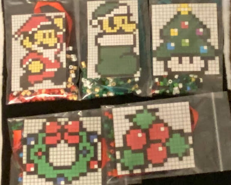 DIY Perler Bead Christmas Ornament Craft Kits, Mario, Trees, Wreaths, Kids Craft