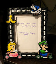Load image into Gallery viewer, Mario Kart Inspired Peach Luigi  Perler Glass Picture Frame -Fits 4x6 or 5x7 Photos Choose Horizontal or Vertical, Geeky, Video Game Art
