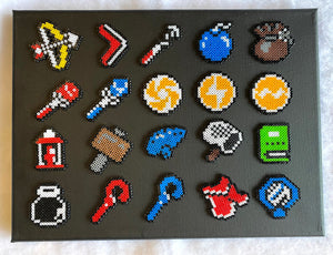 Canvas Legend of Zelda Artwork- Link to the Past Item Screen Mini Beads- Perfect for Kids Room, Game Room or Classroom Decor, Video Game Art