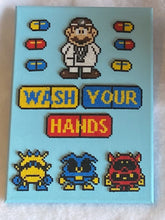 Load image into Gallery viewer, Framed Canvas Dr. Mario Wash Your Hands- Mini Perler Beads- Perfect for Doctor&#39;s Offices, Bathroom or Classroom Decor
