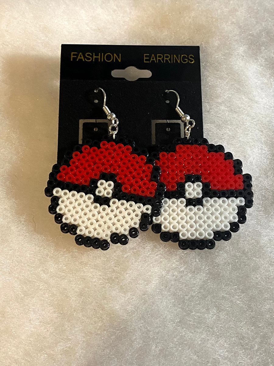 Pokemon Earrings Made Out of Perler Beads 