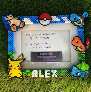 Personalized Pokemon Inspired Perler Glass Picture Frame - Fits 4x6 or 5x7 Photos- Choose Horizontal or Vertical. Couples, Family