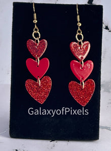 Red Linked Heart Earrings- Handmade Red & Gold