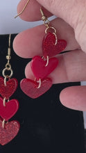 Load and play video in Gallery viewer, Red Linked Heart Earrings- Handmade Red &amp; Gold
