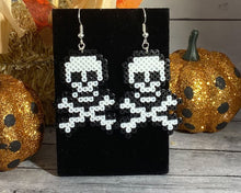 Load image into Gallery viewer, Spooky Fun Halloween Mini Perler/ Artkal Bead Earrings- Pumpkins, Skeletons, Skulls &amp; More
