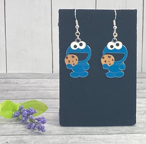 Famous Friendly Cookie Monster & Elmo Enamel Charm Dangle Earrings