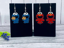 Load image into Gallery viewer, Famous Friendly Cookie Monster &amp; Elmo Enamel Charm Dangle Earrings
