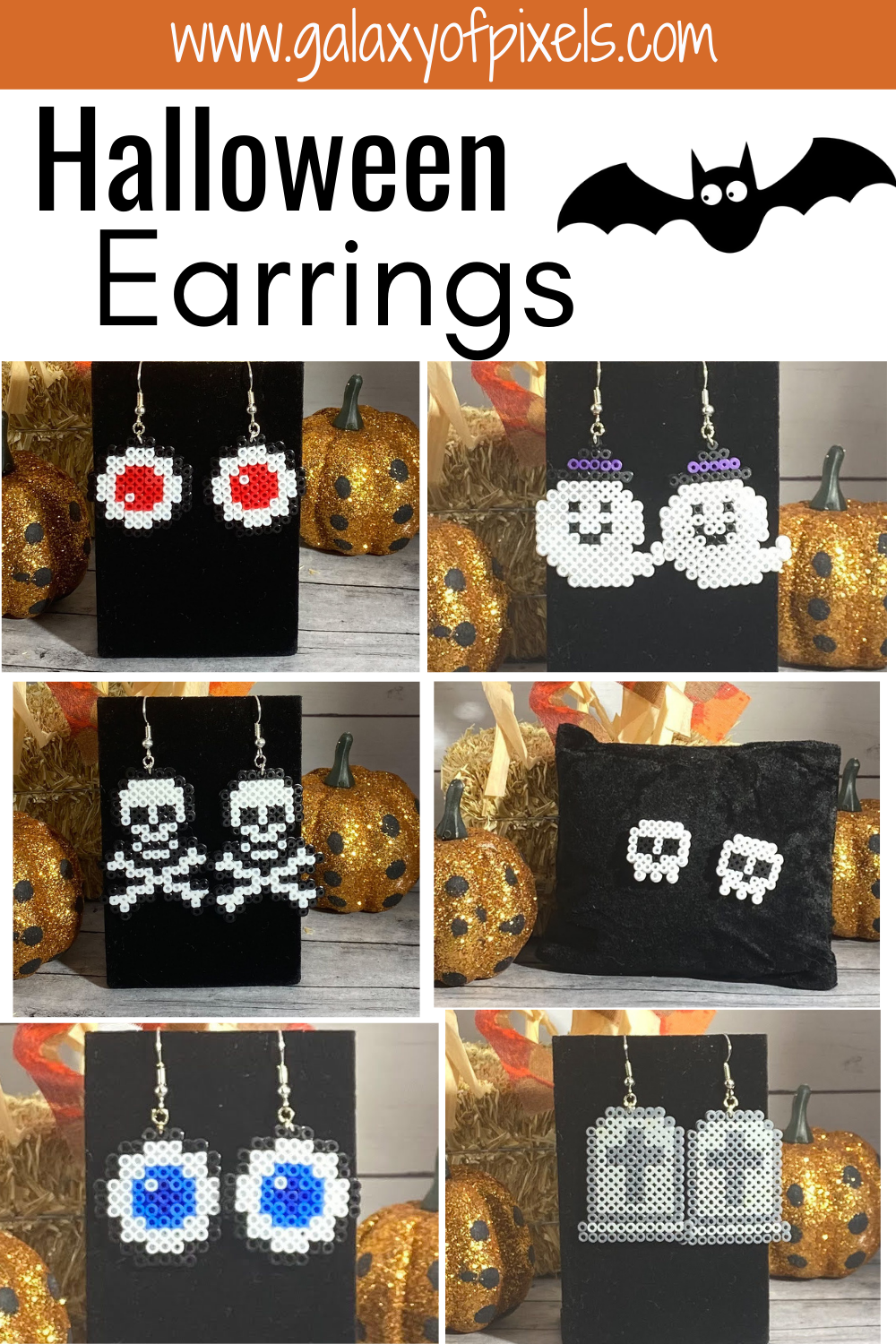 Spooky Fun Halloween Mini Perler/ Artkal Bead Earrings- Pumpkins, Skel –  GalaxyofPixels
