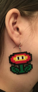 Super Mario Ice & Fire Flower Mini Perler/Artkal Bead Dangle Earrings