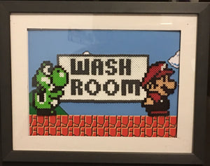 Mario & Yoshi Wash Room- Framed Mini Perler Beads- Perfect for Kids Room, Bathroom or Classroom Decor