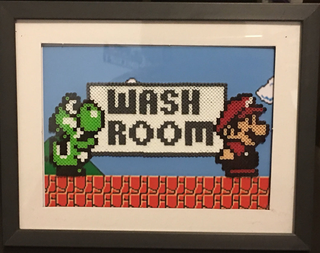 Mario & Yoshi Wash Room- Framed Mini Perler Beads- Perfect for Kids Room, Bathroom or Classroom Decor