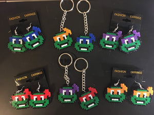 Teenage Mutant Ninja Turtles Inspired Keychains, Earrings & Magnets- TMNT- Mini Perler Beads