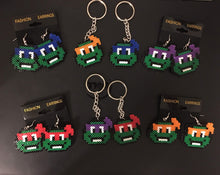 Load image into Gallery viewer, Teenage Mutant Ninja Turtles Inspired Keychains, Earrings &amp; Magnets- TMNT- Mini Perler Beads
