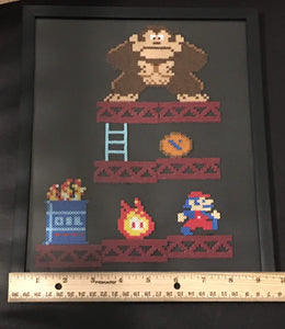 Framed Donkey Kong 1981- Mini Perler Beads- Perfect for Kids Room or Game Room Decor