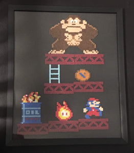 Framed Donkey Kong 1981- Mini Perler Beads- Perfect for Kids Room or Game Room Decor