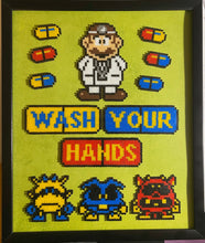 Load image into Gallery viewer, Framed Dr. Mario Wash Your Hands- Mini Perler Beads- Perfect for Doctor&#39;s Offices, Bathroom or Classroom Decor
