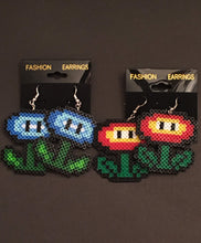 Load image into Gallery viewer, Super Mario Ice &amp; Fire Flower Mini Perler/Artkal Bead Dangle Earrings
