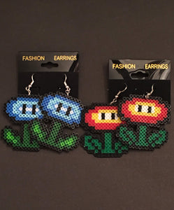 Super Mario Ice & Fire Flower Mini Perler/Artkal Bead Dangle Earrings