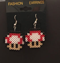 Load image into Gallery viewer, Super Mario Stars &amp; Mushroom with Zelda Triforce Inspired Mini Perler/ Artkal Bead Earrings
