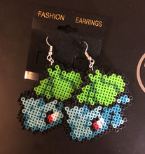 Load image into Gallery viewer, Bulbasaur Mini Perler/Artkal Bead Pokemon Dangle Earrings- Free Shipping
