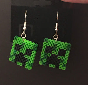 Minecraft Inspired Steve & Creeper Mini Perler/Artkal Bead Dangle Earrings