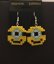 Load image into Gallery viewer, Minion Inspired Mini Perler/Artkal Bead Dangle Earrings
