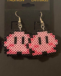Kirby Inspired Mini Perler or Artkal Bead Gaming Dangle Earrings