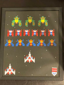 Framed Galaga Pixel Art- Perfect for Father's Day, Anniversary, Game Room, Wall Decor, & More