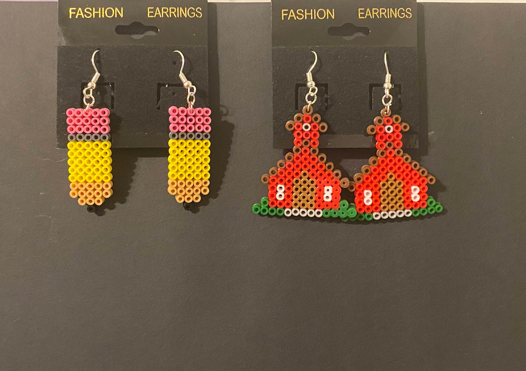 School & Pencil Mini Perler/Artkal Bead Dangle Earrings- Perfect for Teacher Appreciation