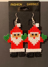 Load image into Gallery viewer, Winter Snowman &amp; Santa Claus Mini Perler/Artkal Bead Dangle Earrings
