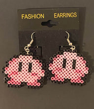 Load image into Gallery viewer, Kirby Inspired Mini Perler or Artkal Bead Gaming Dangle Earrings
