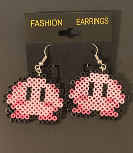 Kirby Inspired Mini Perler or Artkal Bead Gaming Dangle Earrings