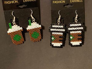 Starbucks Inspired Coffee Mini Perler/Artkal Bead Dangle Earrings