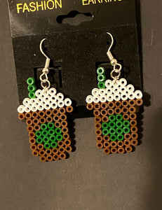 Starbucks Inspired Coffee Mini Perler/Artkal Bead Dangle Earrings