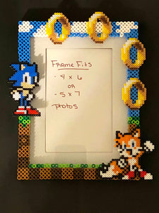 Sonic and Tails Inspired Perler Glass Picture Frame - Fits 4x6 or 5x7 Photos- Choose Horizontal or Vertical