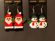 Load image into Gallery viewer, Winter Snowman &amp; Santa Claus Mini Perler/Artkal Bead Dangle Earrings
