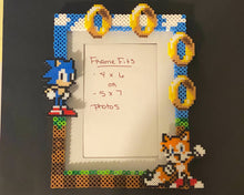 Load image into Gallery viewer, Sonic and Tails Inspired Perler Glass Picture Frame - Fits 4x6 or 5x7 Photos- Choose Horizontal or Vertical
