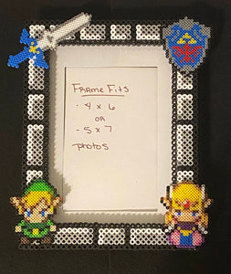 Legend of Zelda Inspired Perler Glass Picture Frame - Fits 4x6 or 5x7 Photos- Choose Horizontal or Vertical