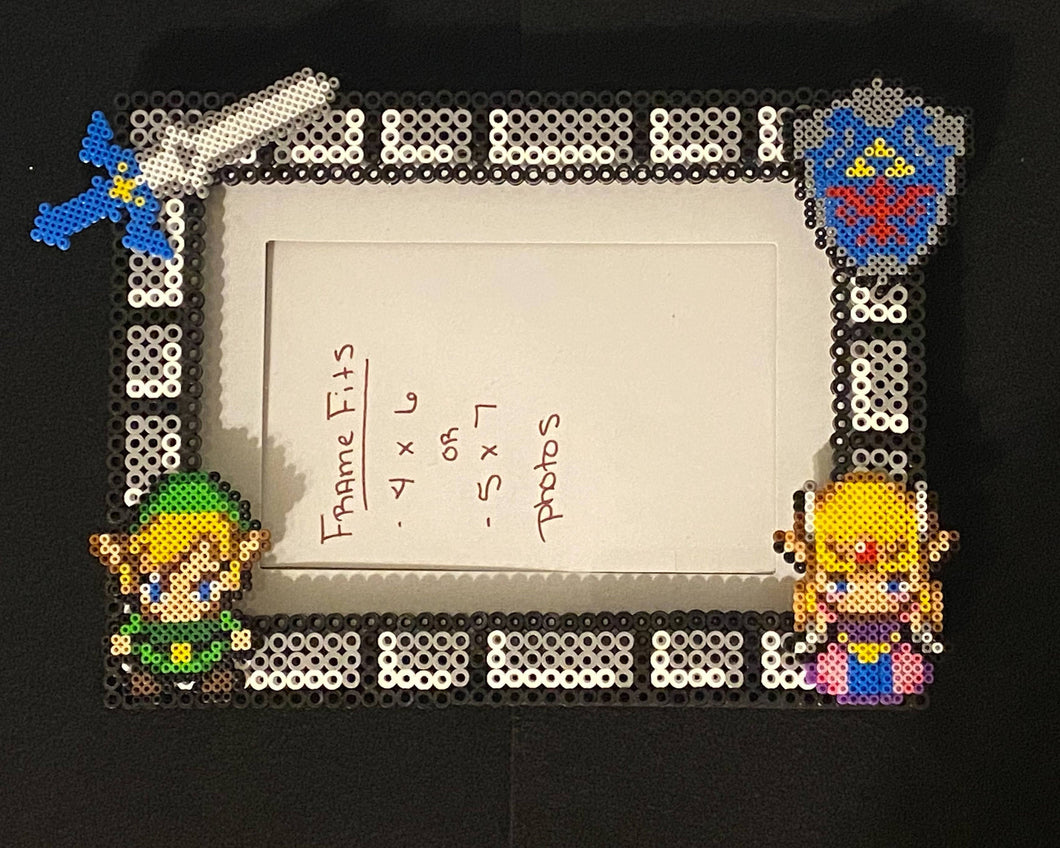 Link and Zelda Inspired Perler Artkal Glass Picture Frame - Fits 4x6 or 5x7 Photos- Choose Horizontal or Vertical, Unique geeky family frame