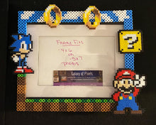 Load image into Gallery viewer, Personalized Mario Sonic Perler Glass Picture Frame -5x7 Photos- Choose Horizontal or Vertical, Inspired, Geeky, Video Game Art
