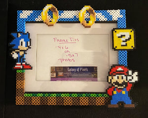 Personalized Mario Sonic Perler Glass Picture Frame -5x7 Photos- Choose Horizontal or Vertical, Inspired, Geeky, Video Game Art