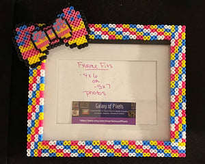 Personalized Rainbow with Bow Perler Glass Picture Frame - Fits 4x6 or 5x7 Photos- Choose Horizontal or Vertical
