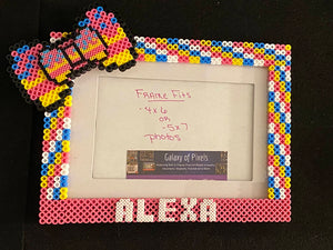 Personalized Rainbow with Bow Perler Glass Picture Frame - Fits 4x6 or 5x7 Photos- Choose Horizontal or Vertical