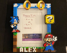 Load image into Gallery viewer, Personalized Mario Sonic Perler Glass Picture Frame -5x7 Photos- Choose Horizontal or Vertical, Inspired, Geeky, Video Game Art
